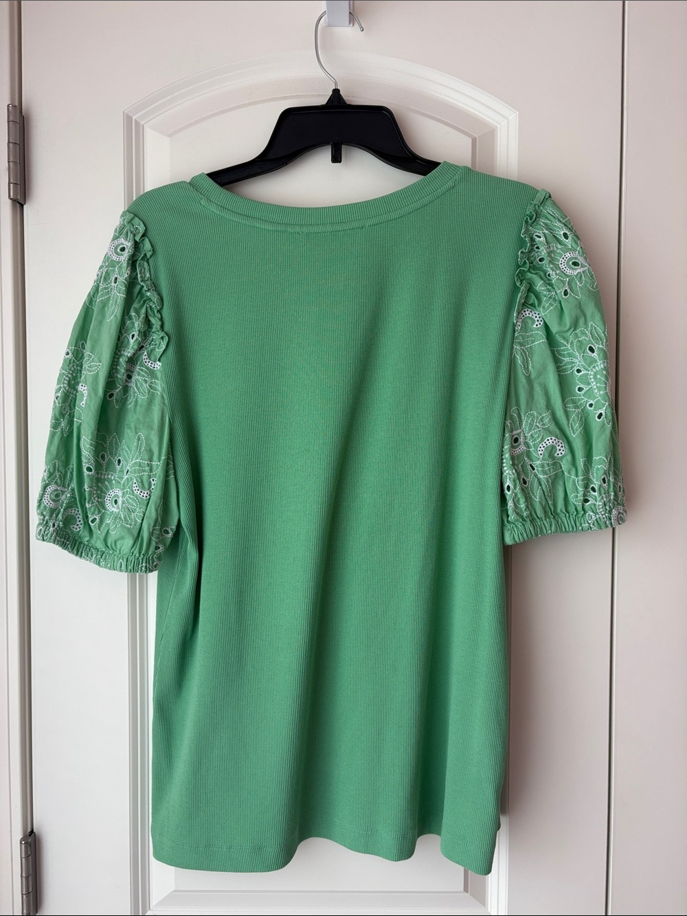 LOFT Mint Green Puff-Sleeve Eyelet Top Size XL - Picture 2 of 6